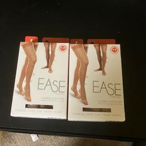 Lot of 2 Ease by Therafirm Women's Sand Open Toe Thigh High Stocking LL NIB